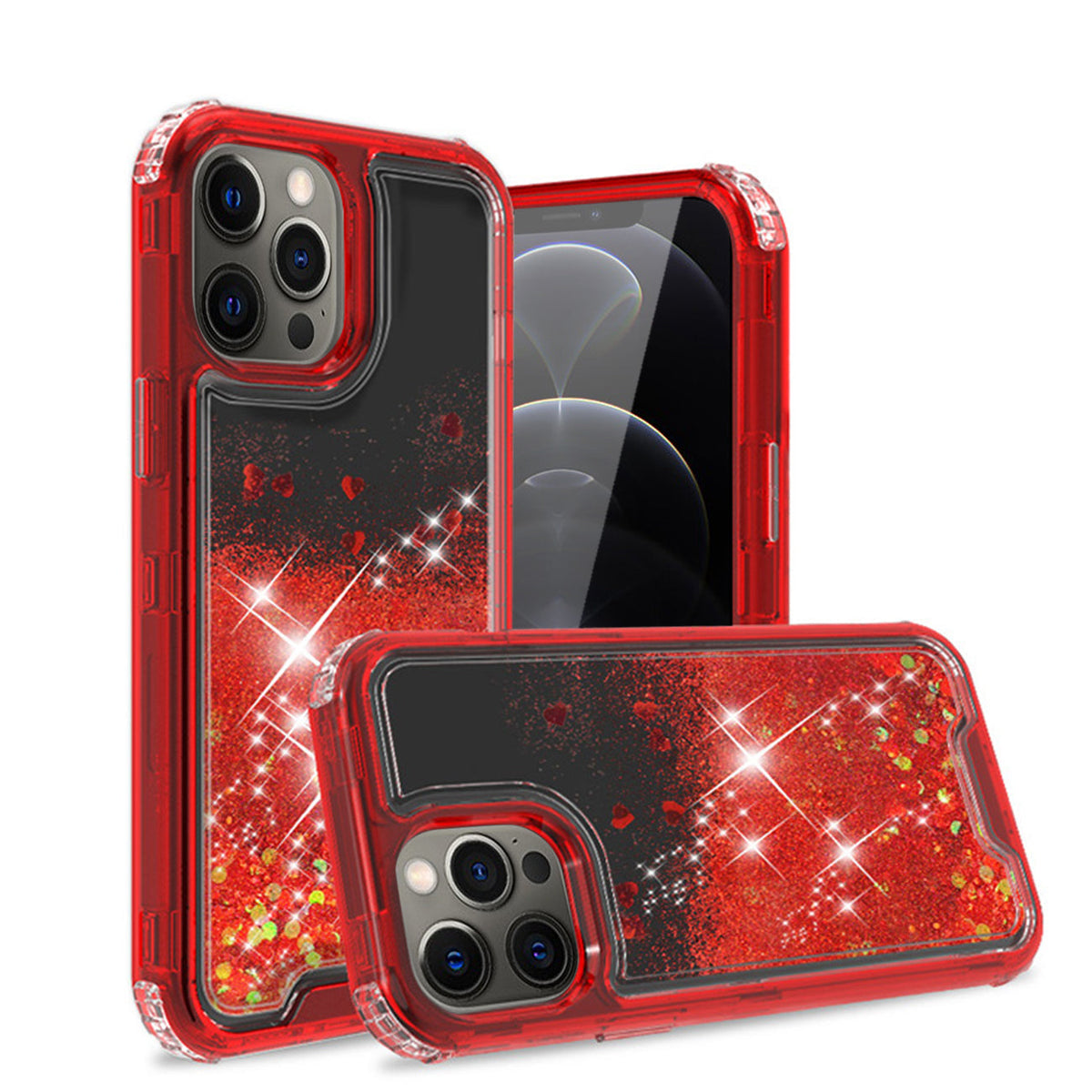 IPHONE 12 Compatible Glitter Case Moving Quicksand In BlackAPPLE IPHONE 12/IPHONE 12 PRO In Red - Crystal Clear Protection by