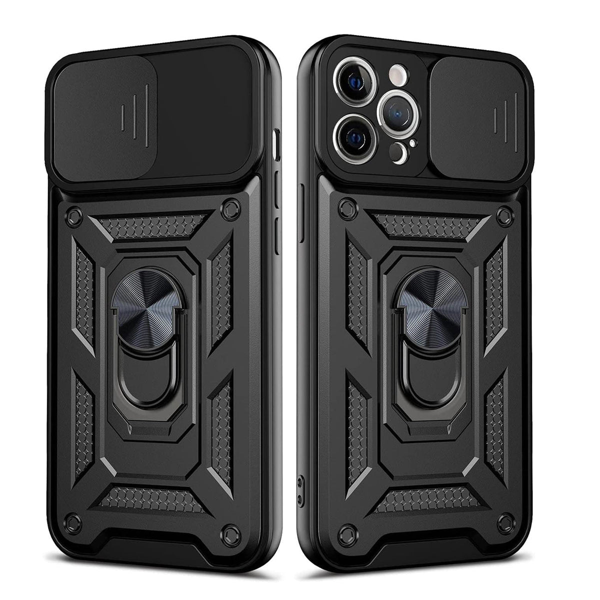 IPHONE 12 PRO Compatible Kickstand Ring Holder with Slide Camera Cover TPU Shockproof Case and Magnetic Car Mount for APPLE IPHONE 12 PRO MAX In Black - Ultra-Slim Protection by
