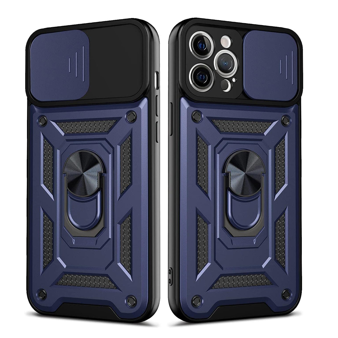 IPHONE 12 PRO Compatible Kickstand Ring Holder with Slide Camera Cover TPU Shockproof Case and Magnetic Car Mount for APPLE IPHONE 12 PRO MAX In Black - Ultra-Slim Protection by