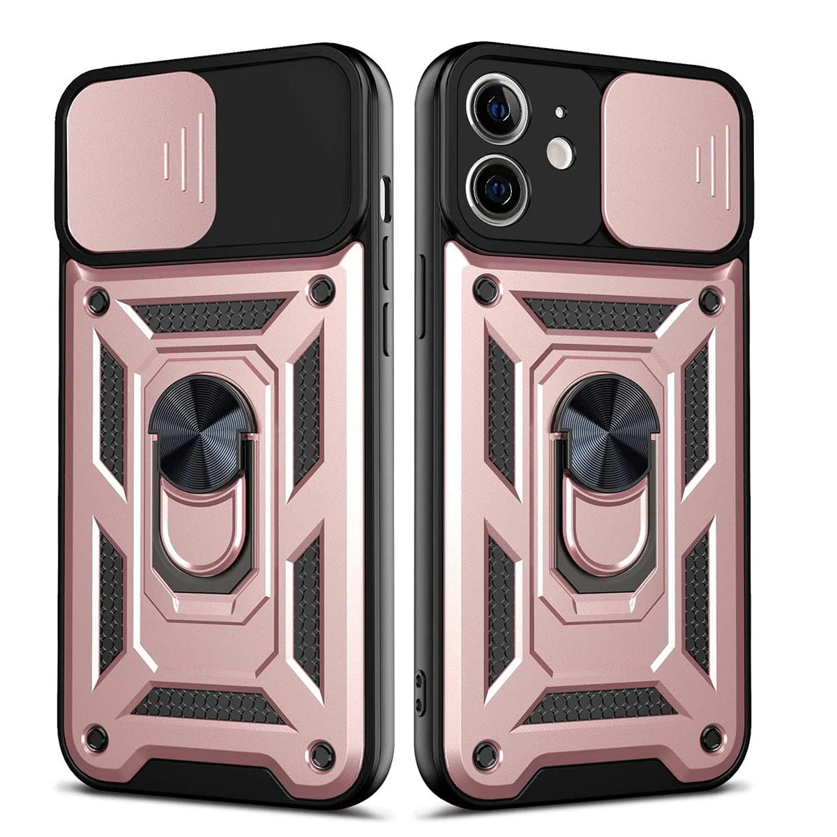 IPHONE 12 Compatible Kickstand Ring Holder with Slide Camera Cover TPU Shockproof Case and Magnetic Car Mount for APPLE IPHONE 12/IPHONE 12 PRO In Rose Gold - Premium Protection by