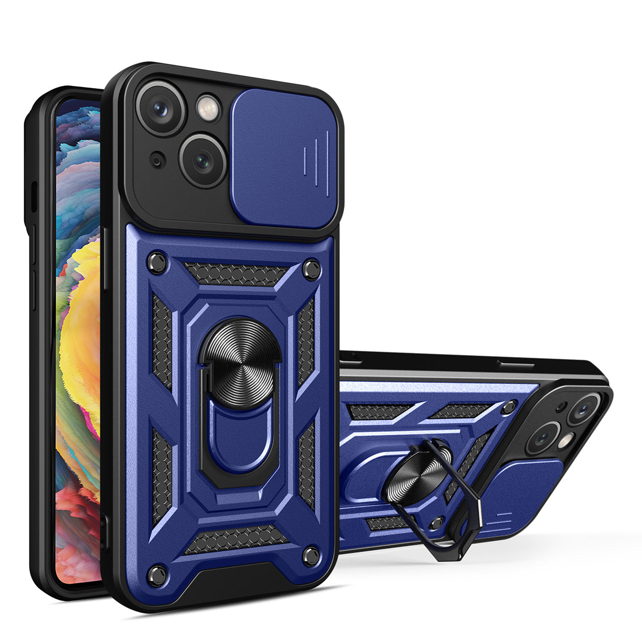 IPHONE 14 PRO Compatible Kickstand Ring Holder with Slide Camera Cover TPU Magnetic Car Mount for APPLE IPHONE 14 PRO MAX In Blue - Ultra-Slim Protection by