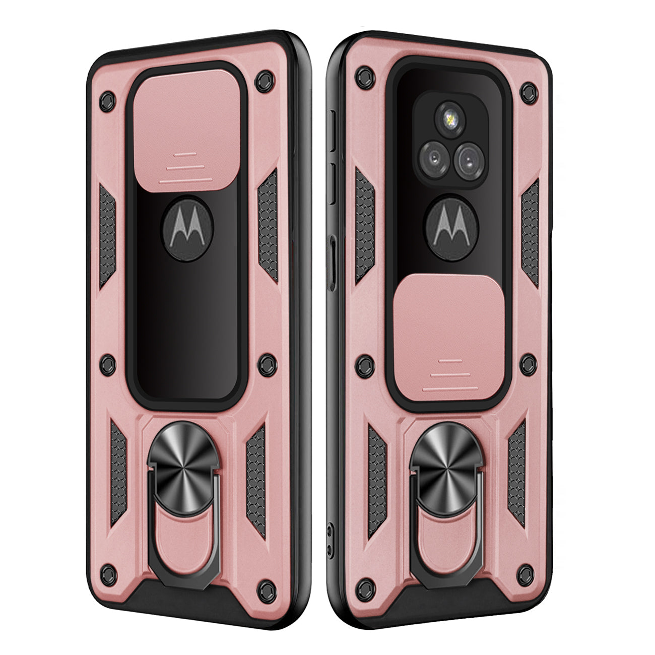 Kickstand Ring Holder with Slide Camera Cover TPU Shockproof Case and Magnetic Car Mount for MOTOROLA G PLAY In Rose Gold In Rose Gold - Durable & Reliable