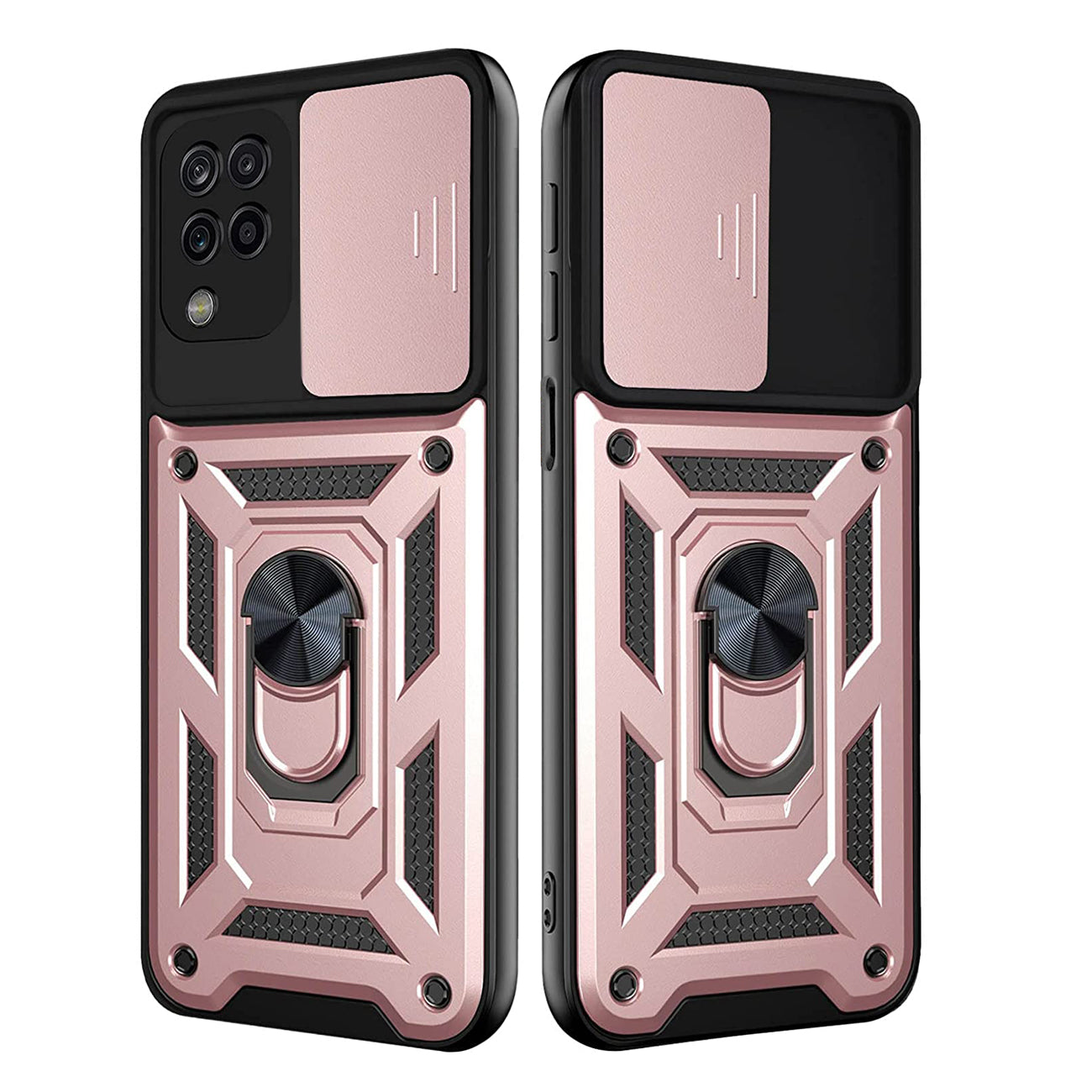 Kickstand Ring Holder with Slide Camera Cover TPU Shockproof Case and Magnetic Car Mount for SAMSUNG GALAXY A42 5G In Rose Gold - Ultra-Slim & Reliable