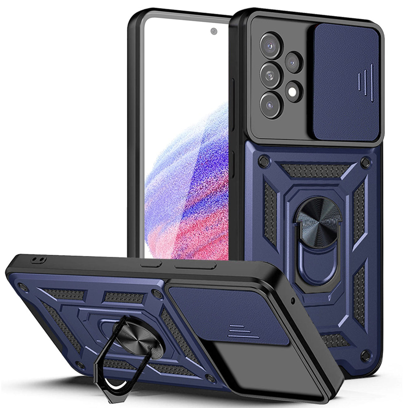 Kickstand Ring Holder with Slide Camera Cover TPU Magnetic Car Mount for GALAXY A53 5G In Blue - Durable & Reliable