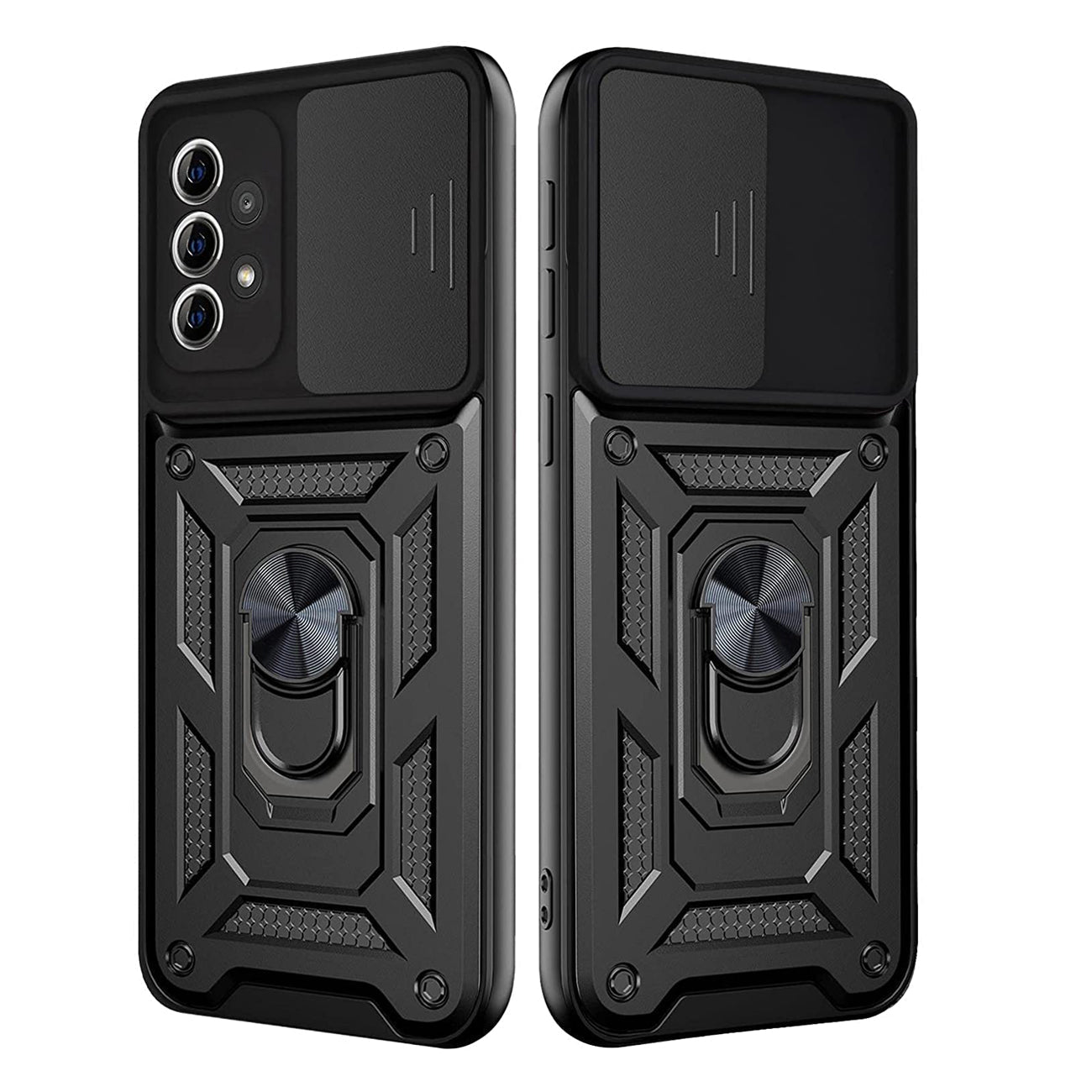 Kickstand Ring Holder with Slide Camera Cover TPU Shockproof Case and Magnetic Car Mount for SAMSUNG GALAXY A72 5G In Black - Shockproof & Reliable