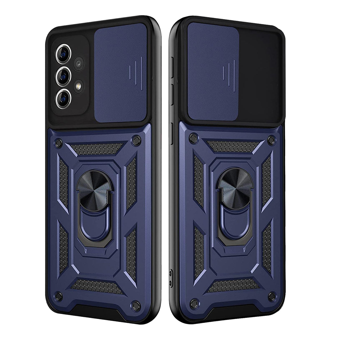 Kickstand Ring Holder with Slide Camera Cover TPU Shockproof Case and Magnetic Car Mount for SAMSUNG GALAXY A72 5G In Blue - Durable & Reliable