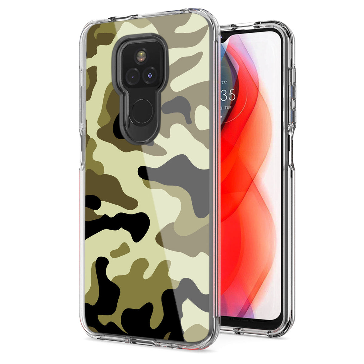 Camouflage Dual Layer Hybrid Hard Plastic and Soft TPU Rubber Case Cover for MOTOROLA G PLAY In Green - Heavy Duty & Reliable