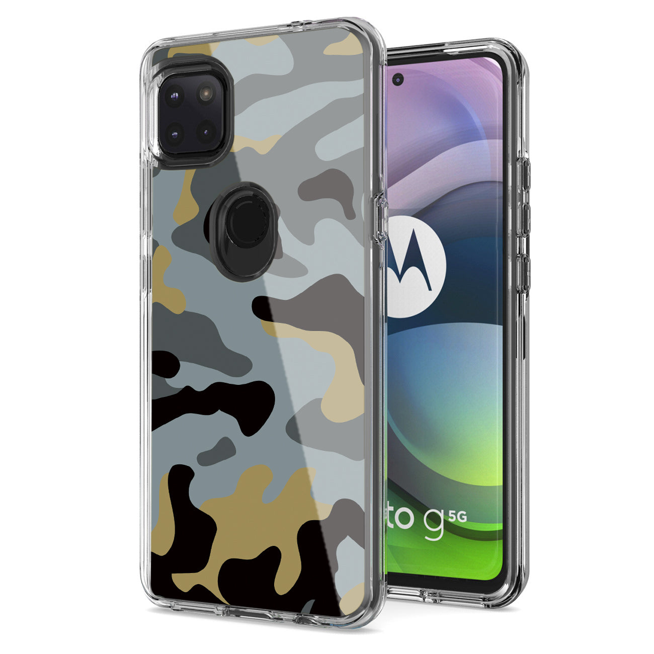Camouflage Dual Layer Hybrid Hard Plastic and Soft TPU Rubber Case Cover for MOTOROLA ONE 5G ACE In Blue - Heavy Duty & Reliable