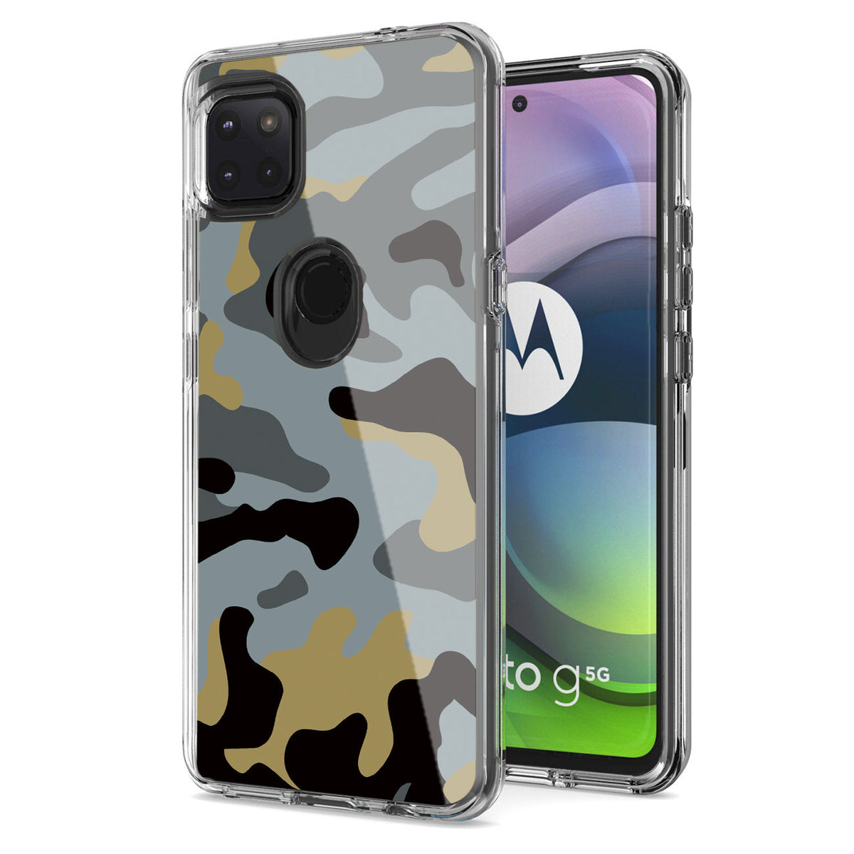 Camouflage Dual Layer Hybrid Hard Plastic and Soft TPU Rubber Case Cover for MOTOROLA ONE 5G ACE In Blue - Heavy Duty & Reliable
