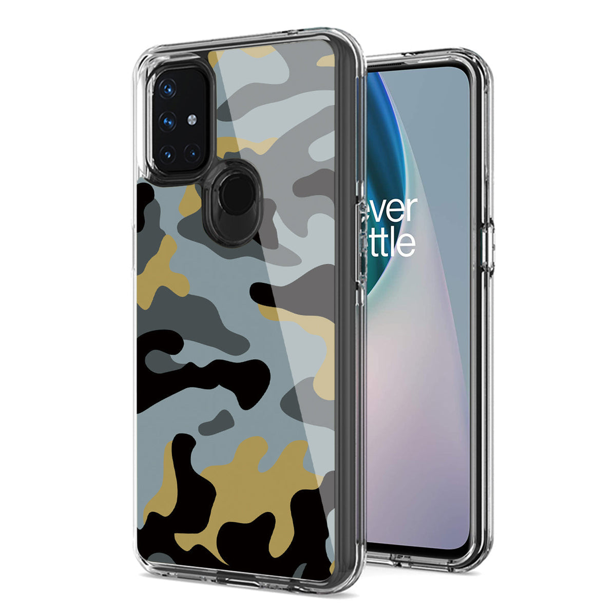 Camouflage Dual Layer Hybrid Hard Plastic and Soft TPU Rubber Case Cover for ONEPLUS NORD N10 5G In Blue - Heavy Duty & Reliable