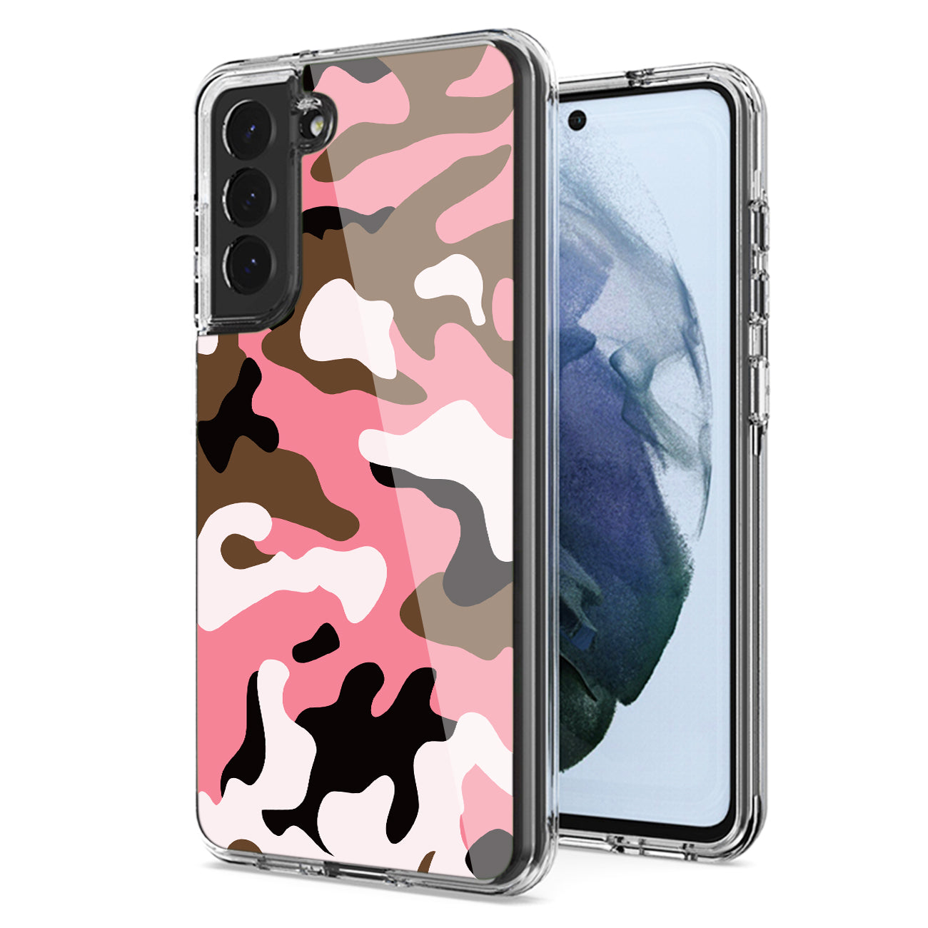 Camouflage Dual Layer Hybrid Hard Plastic and Soft TPU Rubber Case Cover for SAMSUNG GALAXY S21 FE In Pink - Ultra-Slim & Reliable