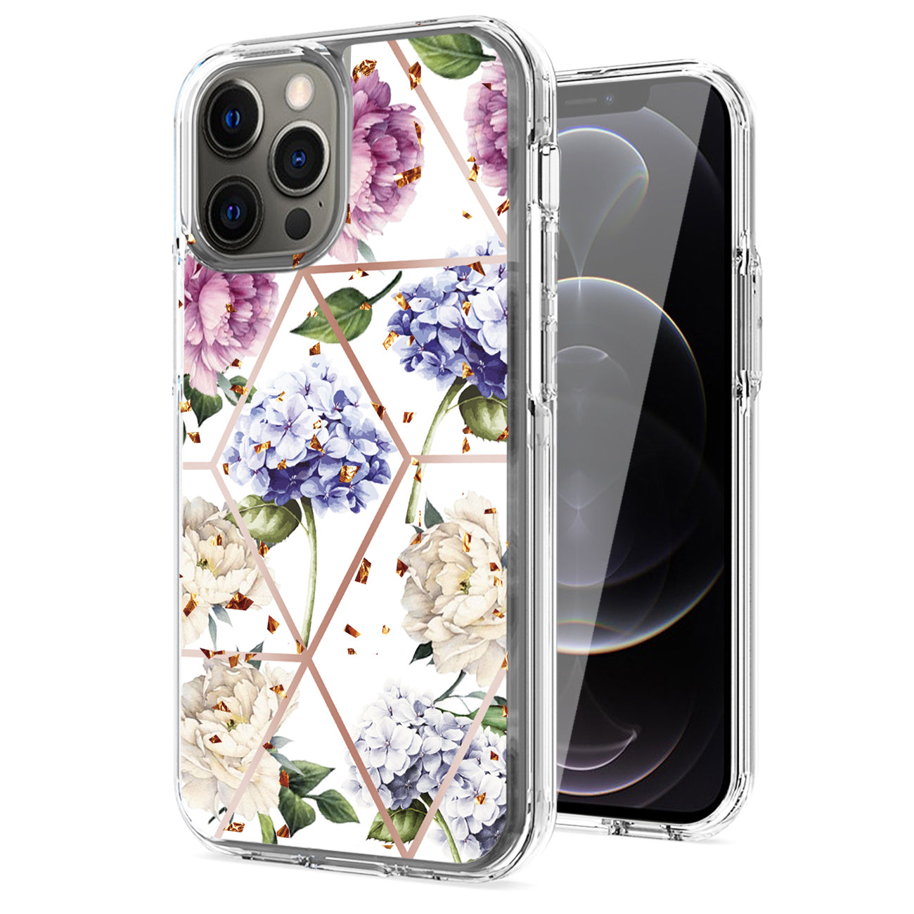 IPHONE 12 PRO Compatible Flower Design Pattern Printing Dual Layer Hybrid Hard Plastic and Soft TPU Rubber Case Cover for APPLE IPHONE 12 PRO MAX In Light Purple Base Flower - Shockproof Protection by