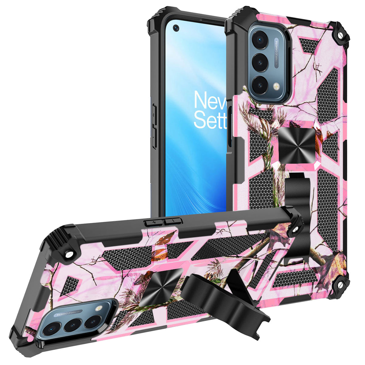 Built-in Kickstand TPU Case with Magnetic Mount for ONEPLUS NORD N200 5G in Tree leaf patterns - Shockproof & Reliable