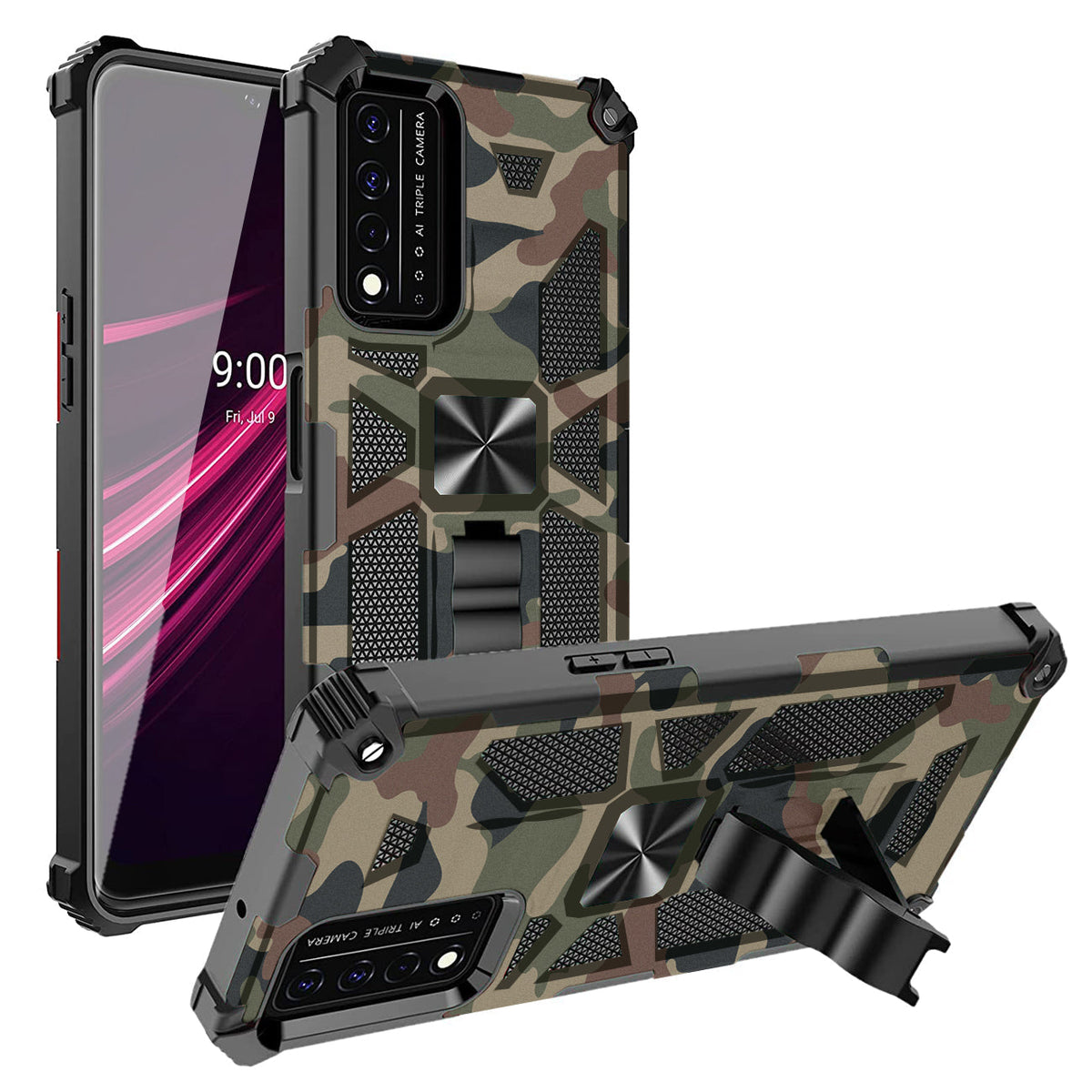 Built-in Kickstand TPU Case with Magnetic Mount for REVVL 5G in Camouflage - Durable & Reliable