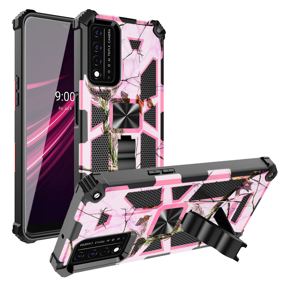 Built-in Kickstand TPU Case with Magnetic Mount for REVVL 5G in Tree leaf patterns - Premium & Reliable
