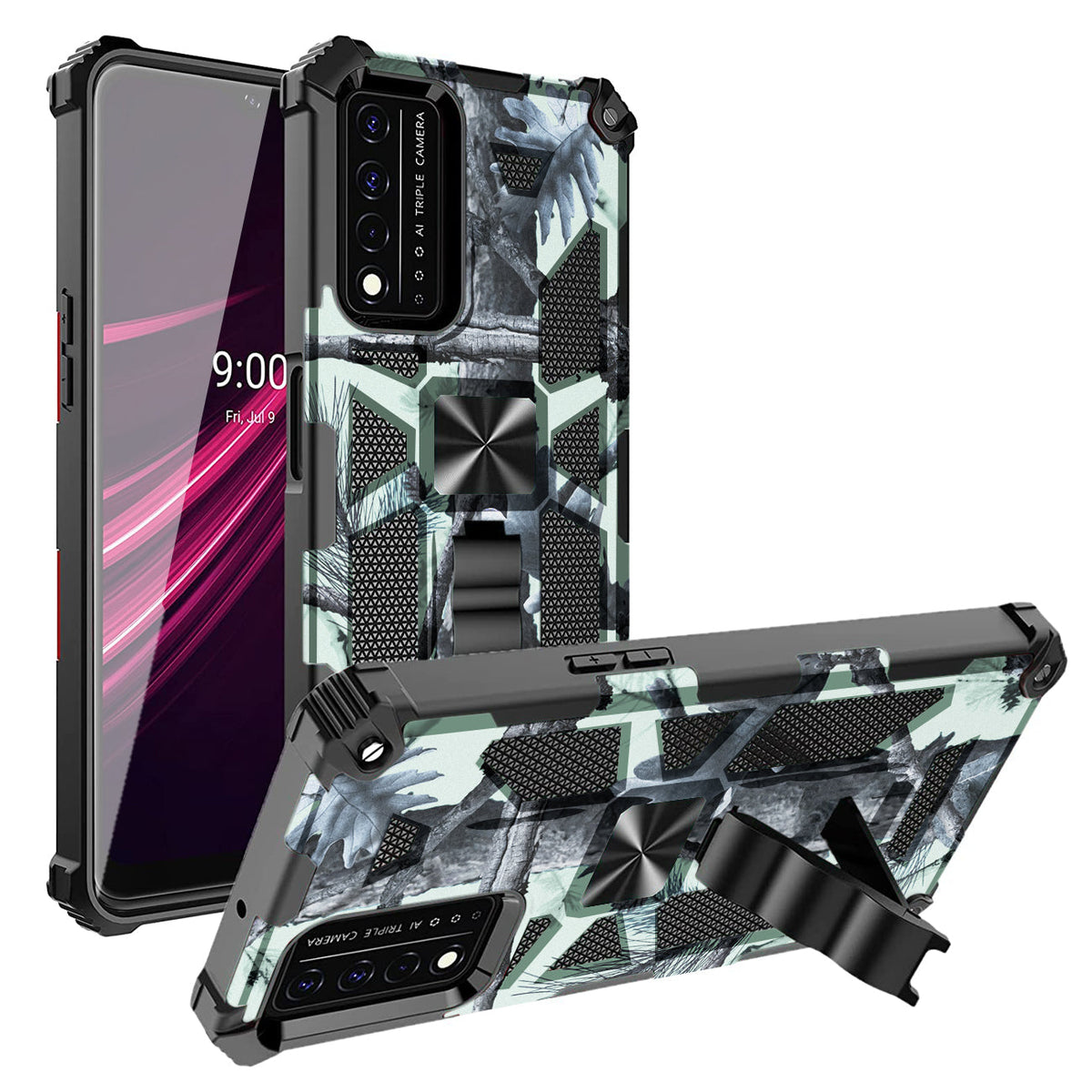 Built-in Kickstand TPU Case with Magnetic Mount for REVVL 5G in Tree leaf patterns - Durable & Reliable