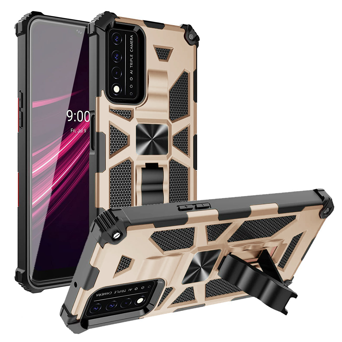 Built-in Kickstand TPU Case with Magnetic Mount for REVVL 5G in Gold - Crystal Clear & Reliable
