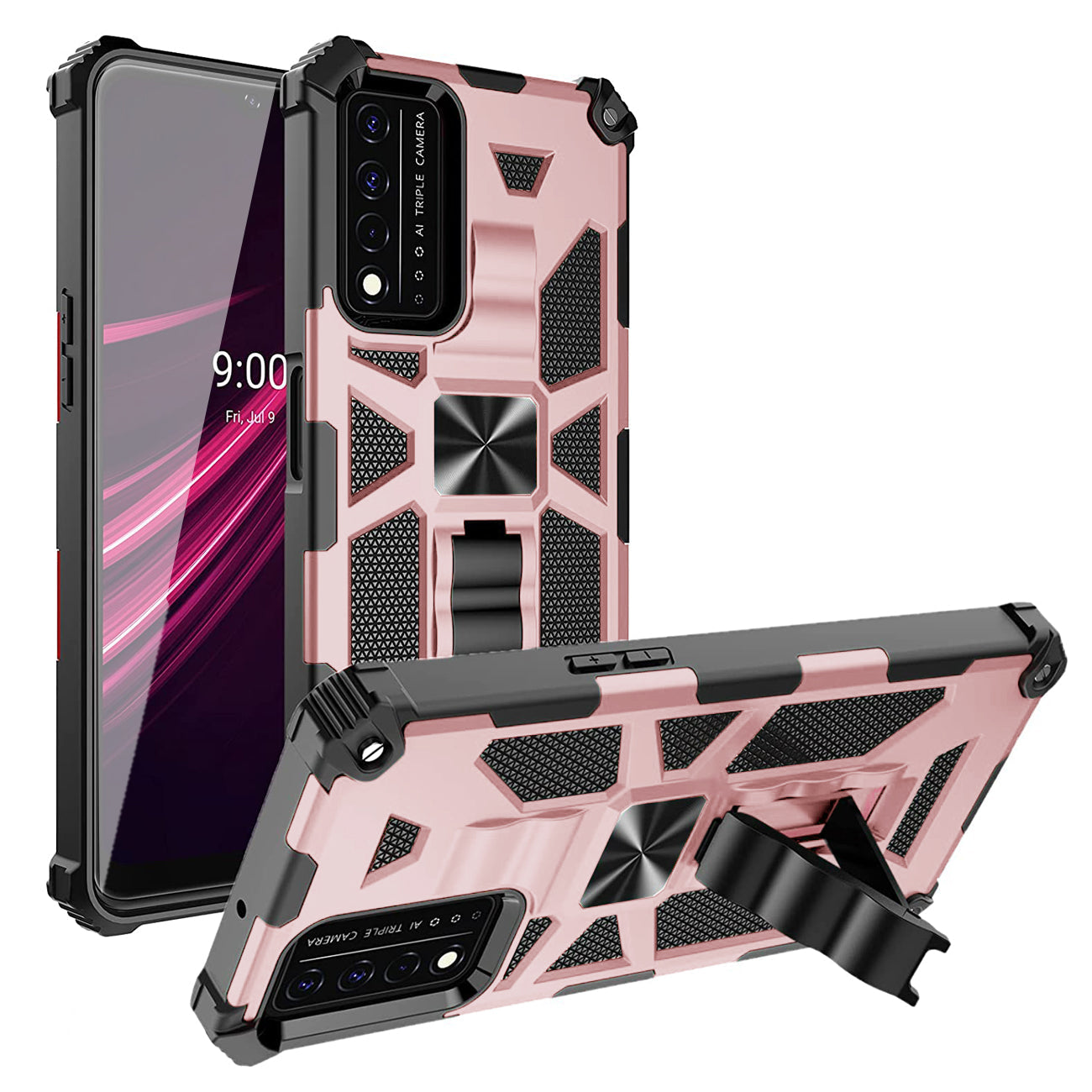 Built-in Kickstand TPU Case with Magnetic Mount for REVVL 5G in Rose Gold - Heavy Duty & Reliable