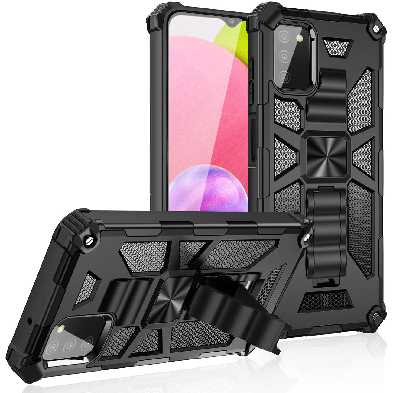 Built-in Kickstand TPU Case with Magnetic Mount for SAMSUNG GALAXY A02S in Black - Crystal Clear & Reliable