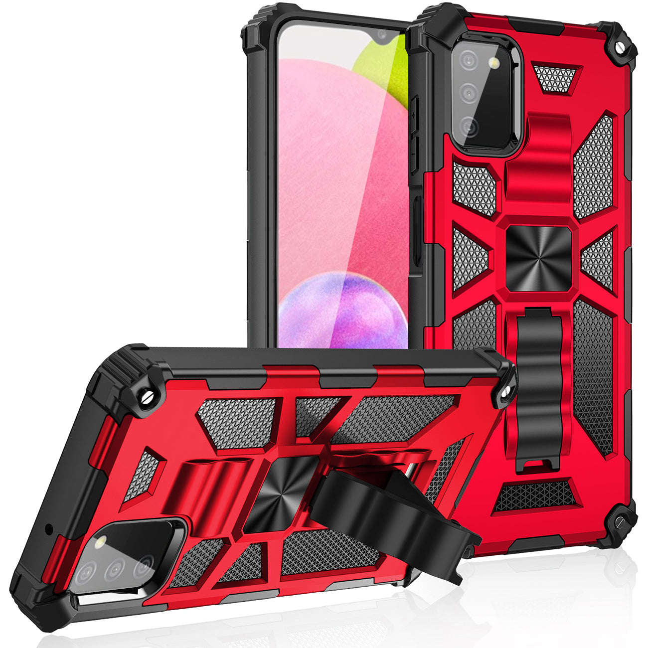 Built-in Kickstand TPU Case with Magnetic Mount for SAMSUNG GALAXY A02S in Red - Heavy Duty & Reliable