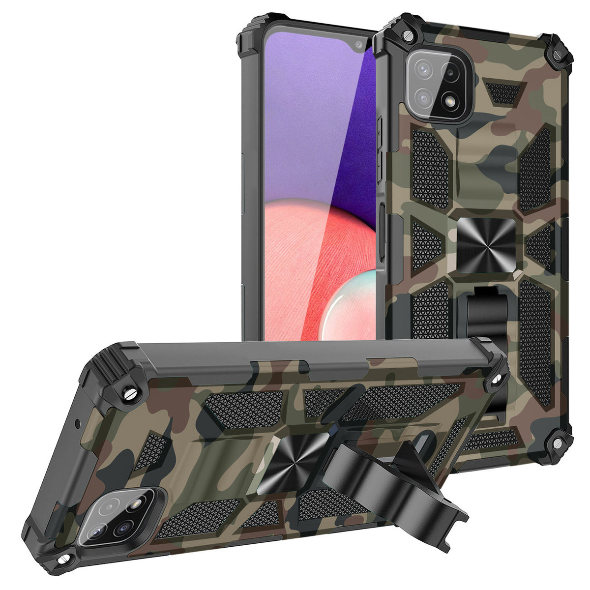 Built-in Kickstand TPU Case with Magnetic Mount for SAMSUNG GALAXY A22 5G in Camouflage - Premium & Reliable