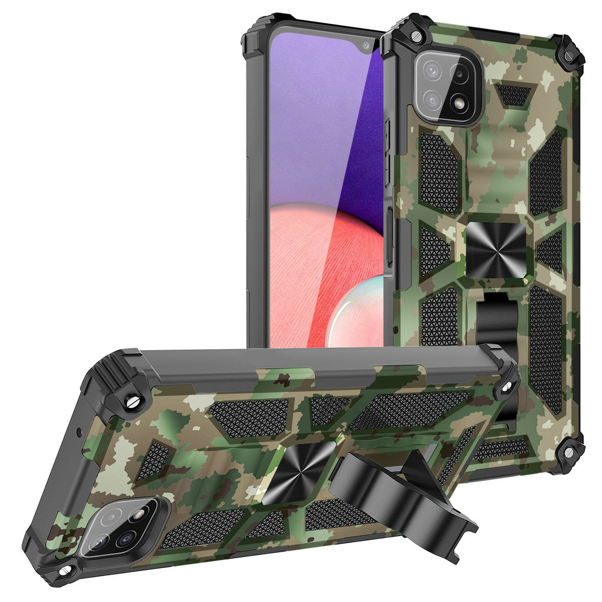 Built-in Kickstand TPU Case with Magnetic Mount for SAMSUNG GALAXY A22 5G in Camouflage - Ultra-Slim & Reliable