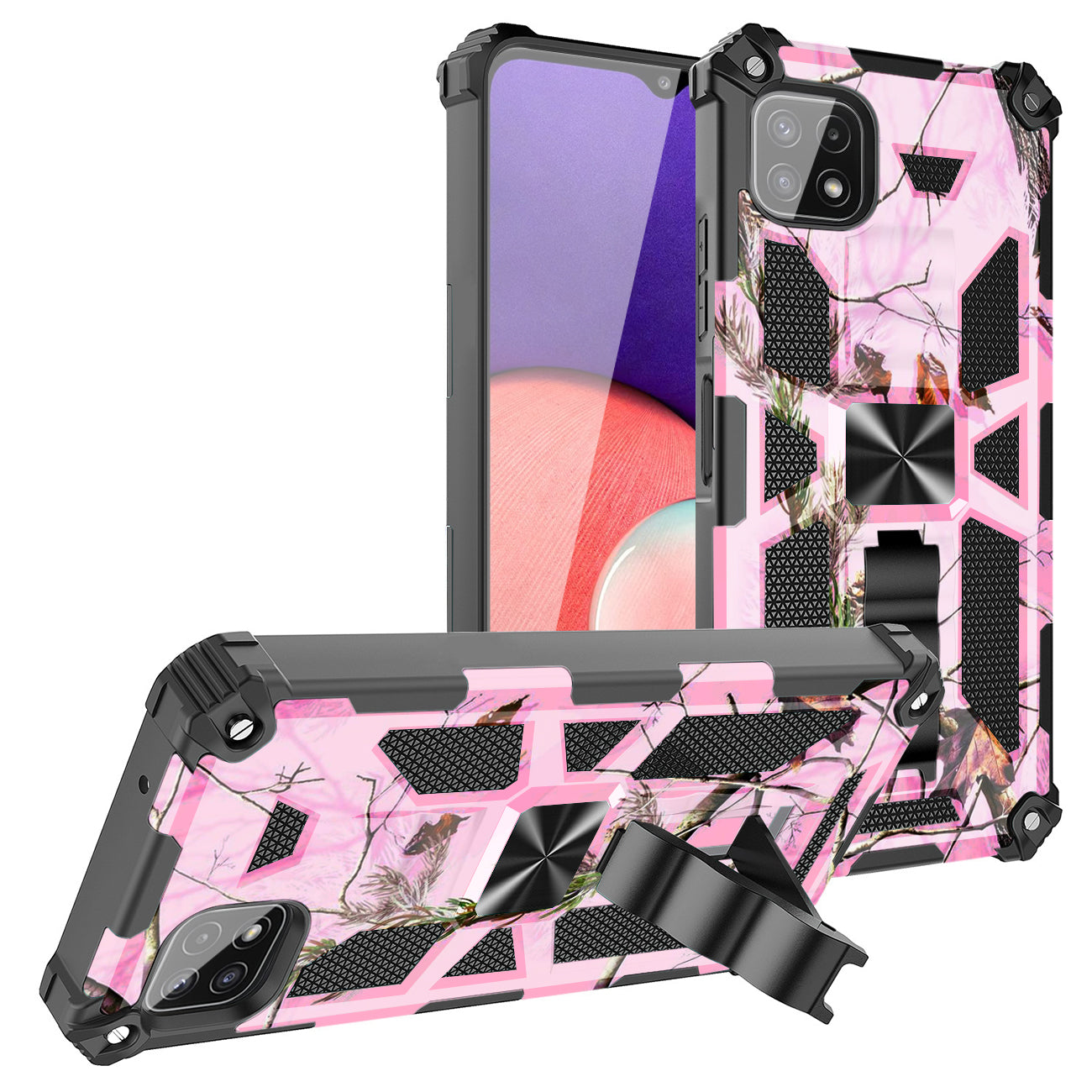Built-in Kickstand TPU Case with Magnetic Mount for SAMSUNG GALAXY A22 5G in Tree leaf patterns - Premium & Reliable