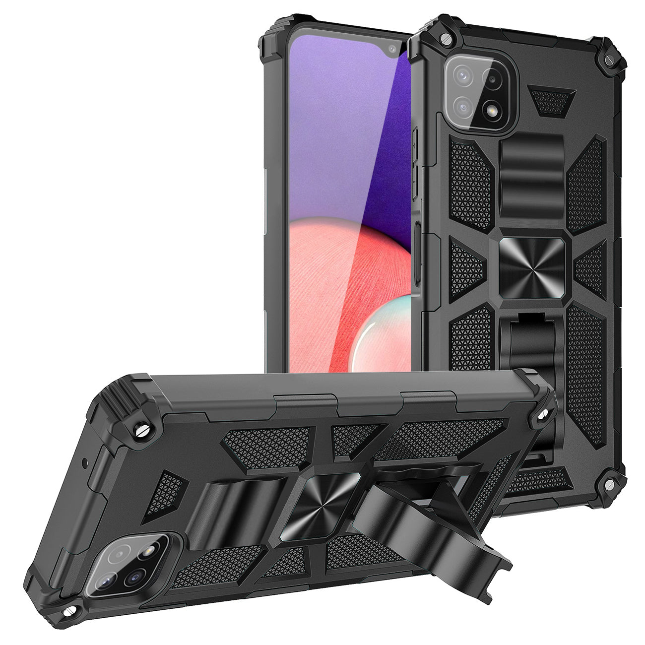 Built-in Kickstand TPU Case with Magnetic Mount for SAMSUNG GALAXY A22 5G in Black - Shockproof & Reliable