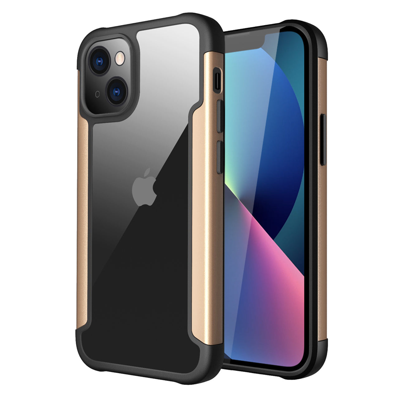 iPhone 13 Mini Compatible High Quality Clean PC,TPU and Metal Bumper Case For iPhone 13 Mini In Gold - Shockproof Protection by