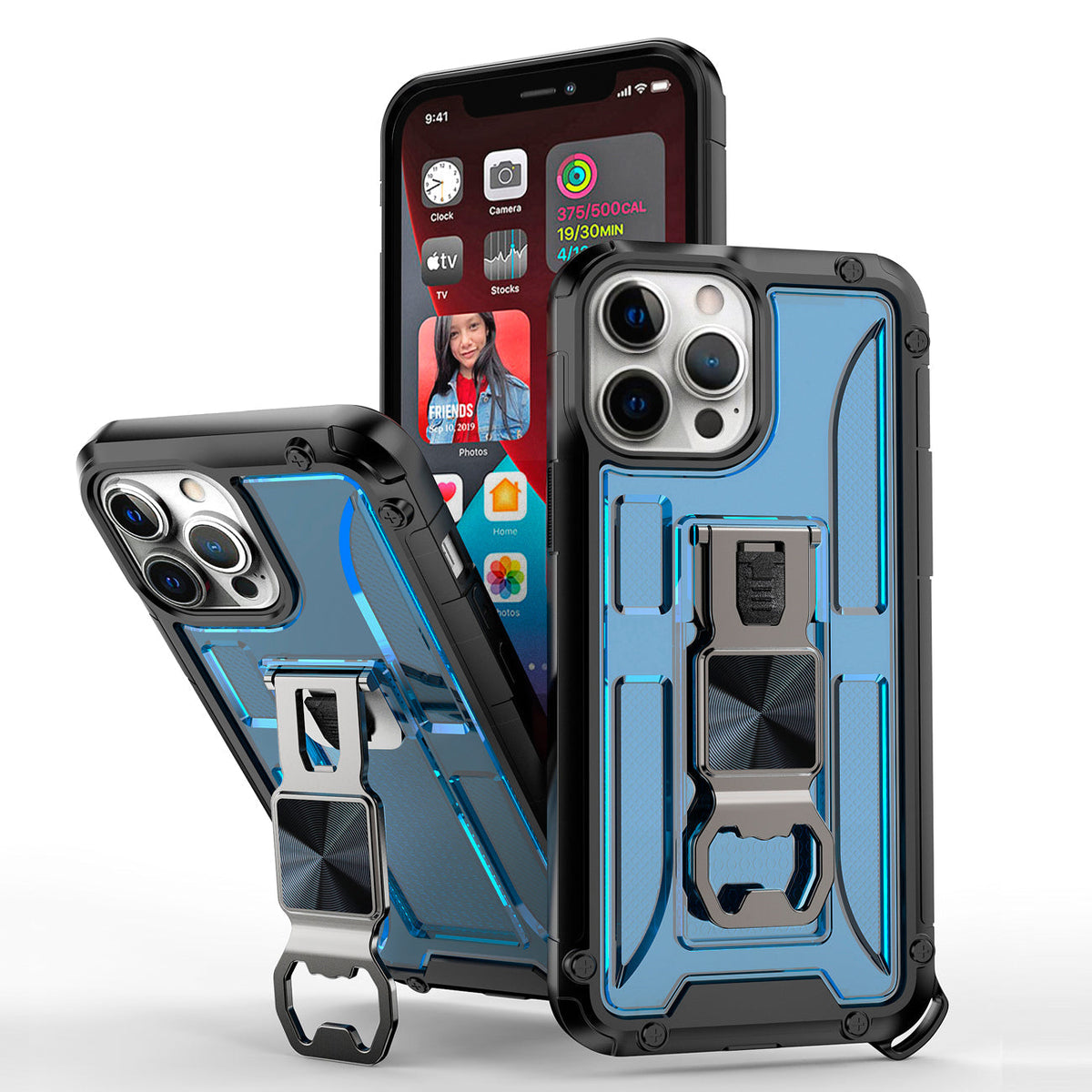IPHONE 13 Pro Compatible Kickstand Ring Holder/Bottle Opener with Magnetic Car Mount for APPLE IPHONE 13 Pro In Blue - Ultra-Slim Protection by