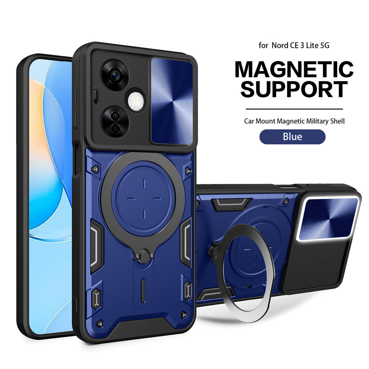 TPU PC Shockproof Magnetic Phone Case with Free Adjustment Ring Holder For ONEPLUS NORD N30 5G in Blue - Premium & Reliable