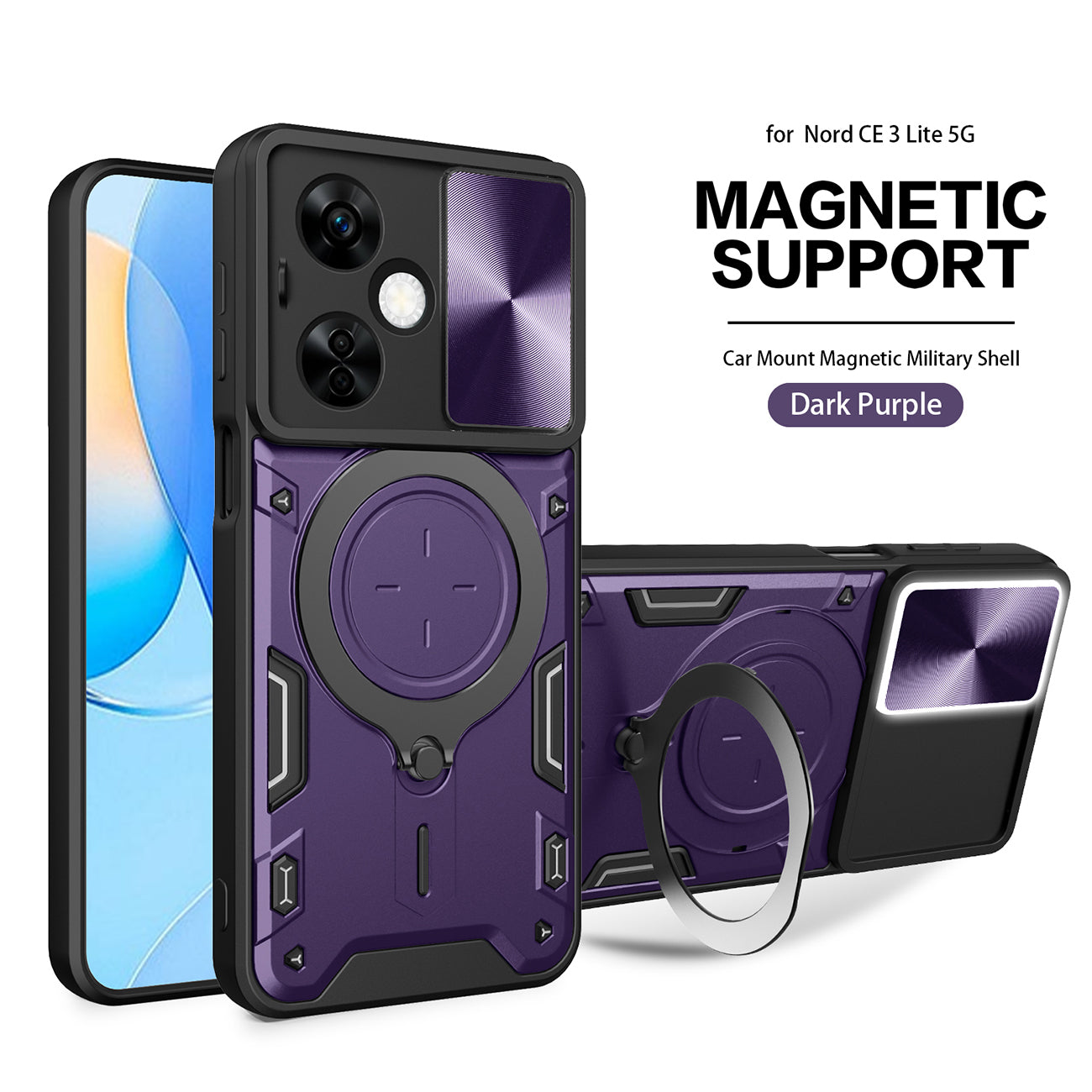 TPU PC Shockproof Magnetic Phone Case with Free Adjustment Ring Holder For ONEPLUS NORD N30 5G in Purple - Crystal Clear & Reliable