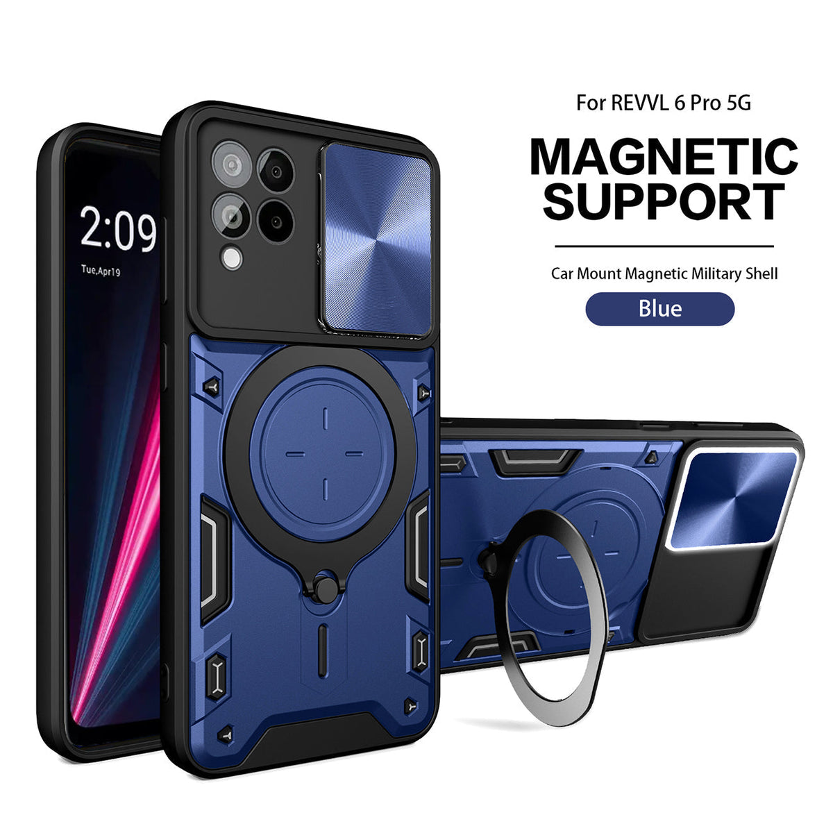 TPU PC Shockproof Magnetic Phone Case with Free Adjustment Ring Holder for REVVL 6 PRO 5G in - Ultra-Slim & Reliable