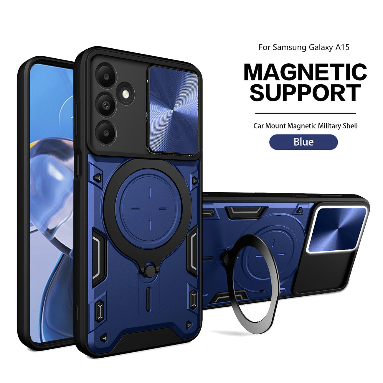 TPU PC Shockproof Magnetic Phone Case For Samsung Galaxy A15 in Blue - Premium & Reliable