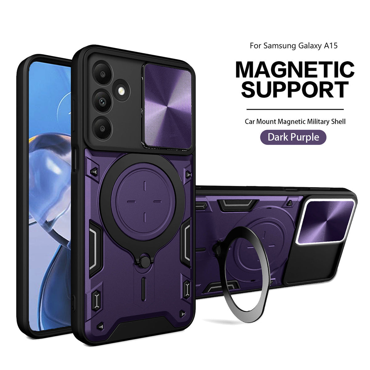 TPU PC Shockproof Magnetic Phone Case For Samsung Galaxy A15 in Purple - Shockproof & Reliable