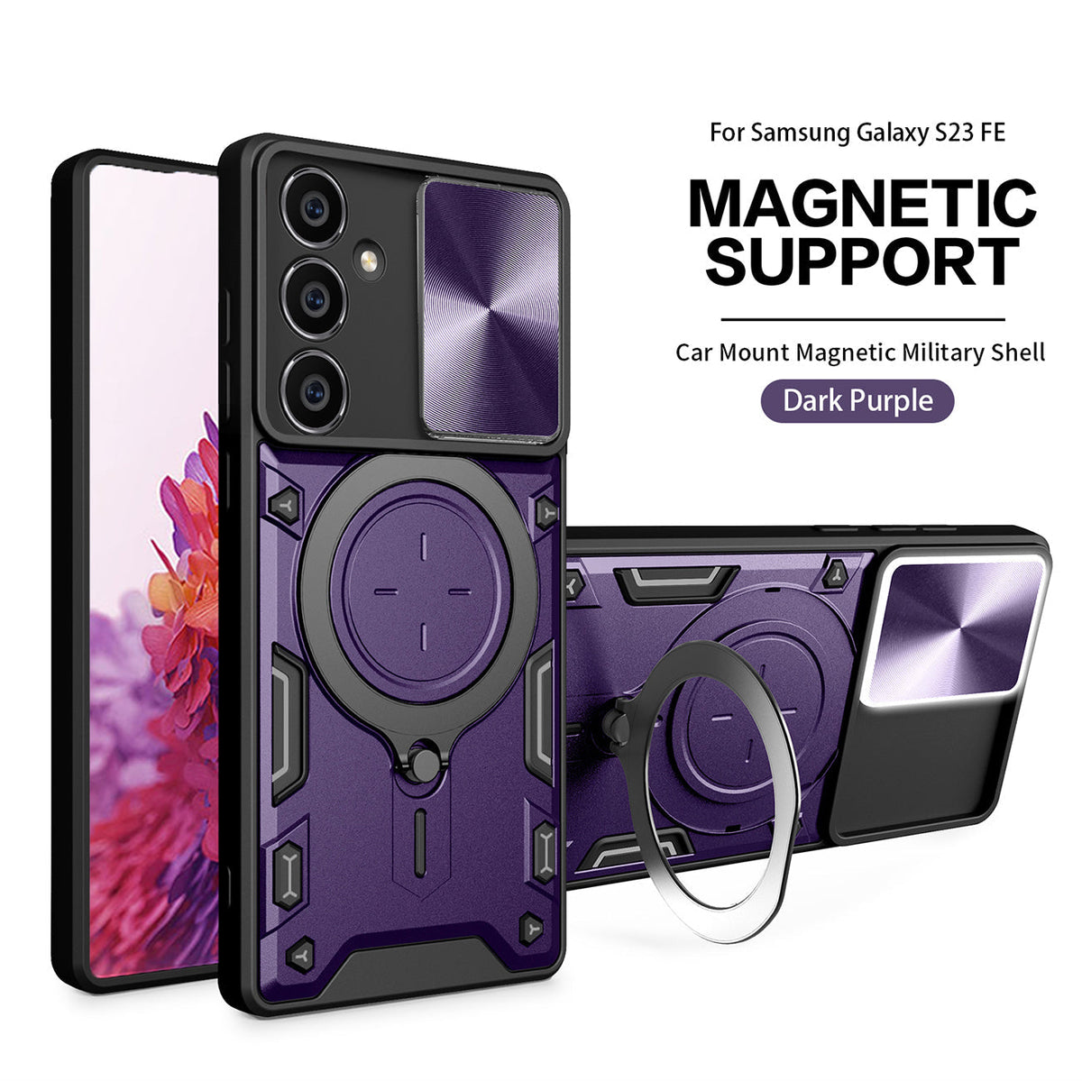 TPU PC Shockproof Magnetic Phone Case for Samsung Galaxy S23 FE in Purple - Ultra-Slim & Reliable