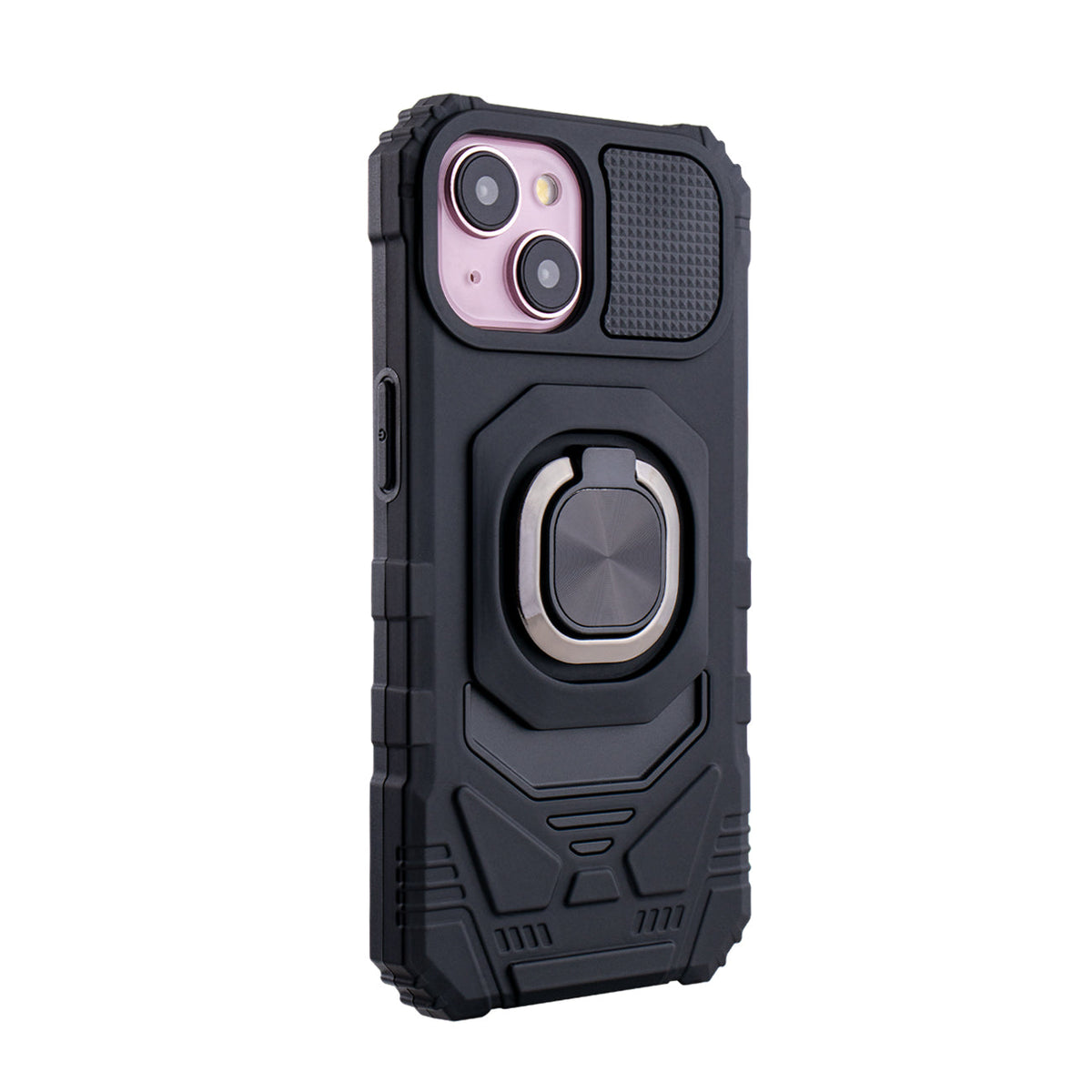 IPHONE 15 Compatible Kickstand Ring Holder TPU Shockproof Case for IPHONE 15 in Black - Heavy Duty Protection by