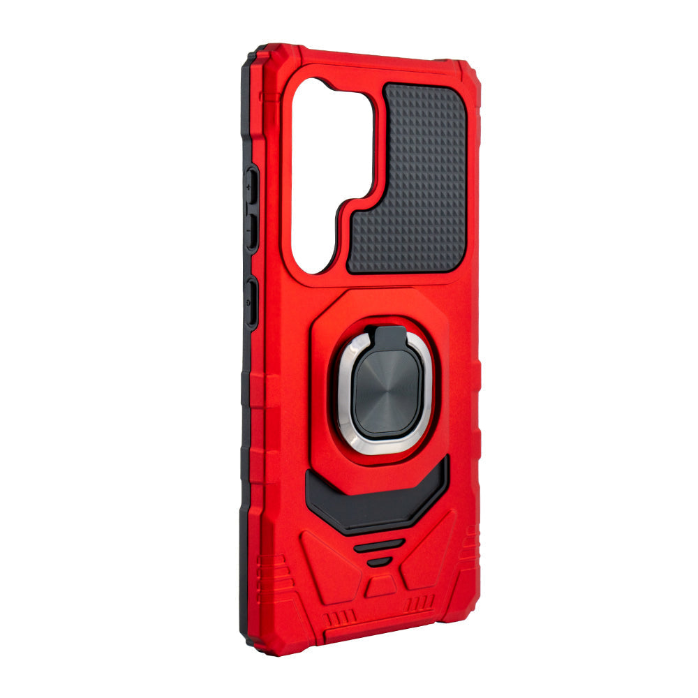 Kickstand Ring Holder TPU Shockproof Case for Samsung Galaxy S25 ULTRA in RED - Heavy Duty & Reliable