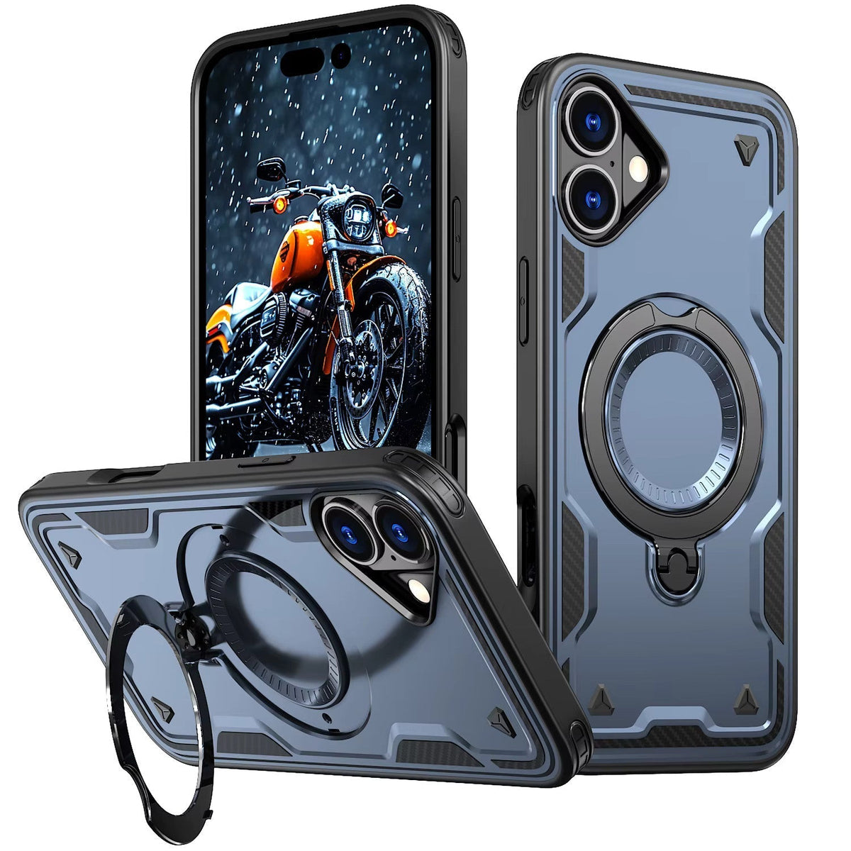 iPhone 16 Plus Compatible 360 Degree Magnetic Versatile Stand Navy Blue Compatible with iPhone 16 Plus - Crystal Clear Protection by