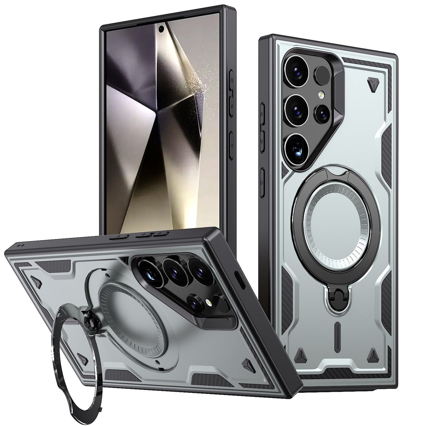 360 Degree Rotating Magnetic Versatile Stand Gray Compatible with iPhone Samsung Galaxy S25 Plus - Premium & Reliable