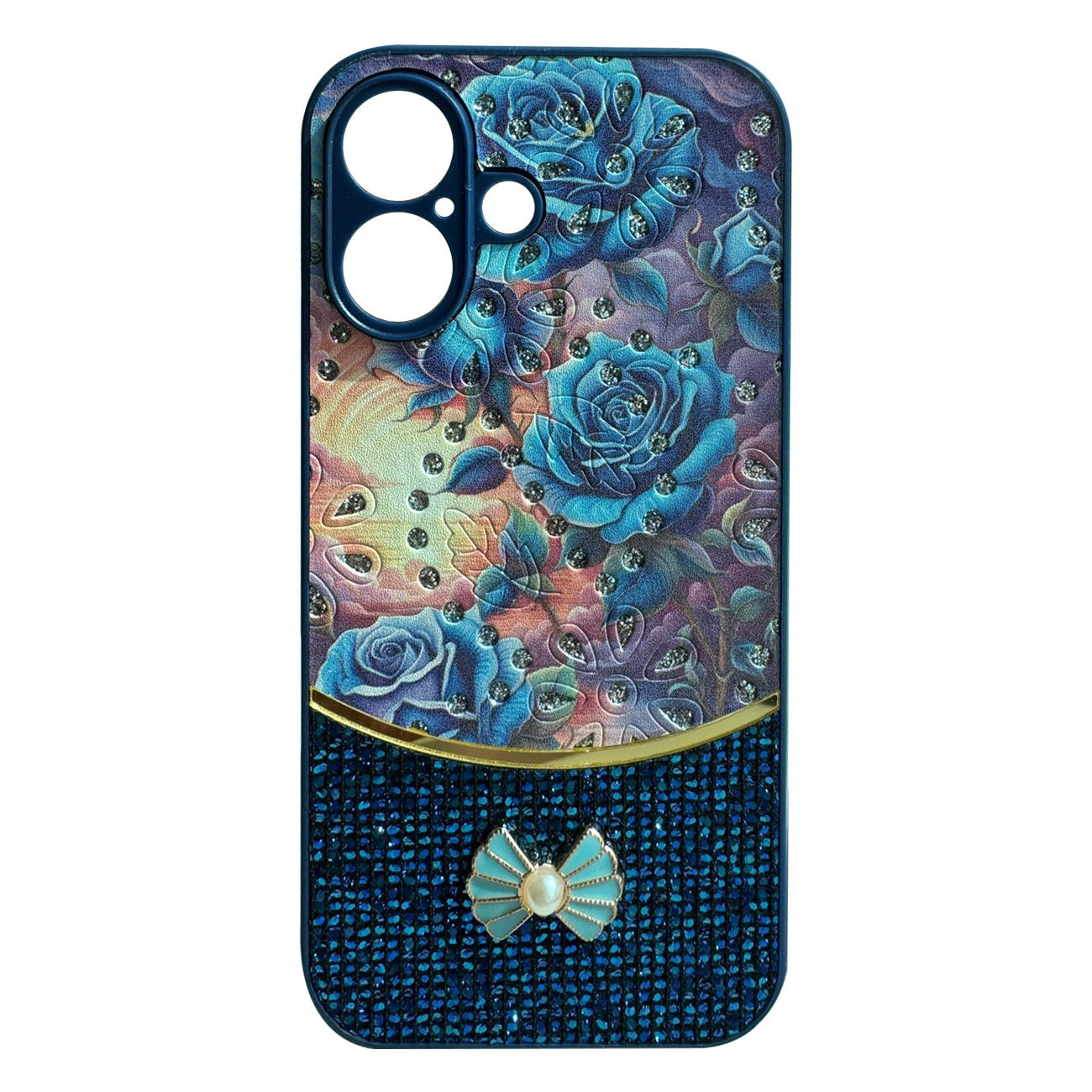 iPhone 16 Compatible Sparkle Glitter Bling Phone Case in Navy With Colorful Cover For iPhone 16 - Heavy Duty Protection by