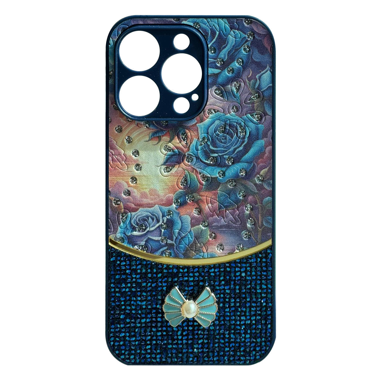iPhone 16 Pro Compatible Sparkle Glitter Bling Phone Case in Navy With Colorful Cover For iPhone 16 Pro - Ultra-Slim Protection by