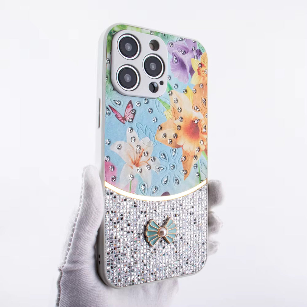 iPhone 16 Pro Compatible Sparkle Glitter Bling Phone Case in White With Colorful Cover For iPhone 16 Pro - Durable Protection by