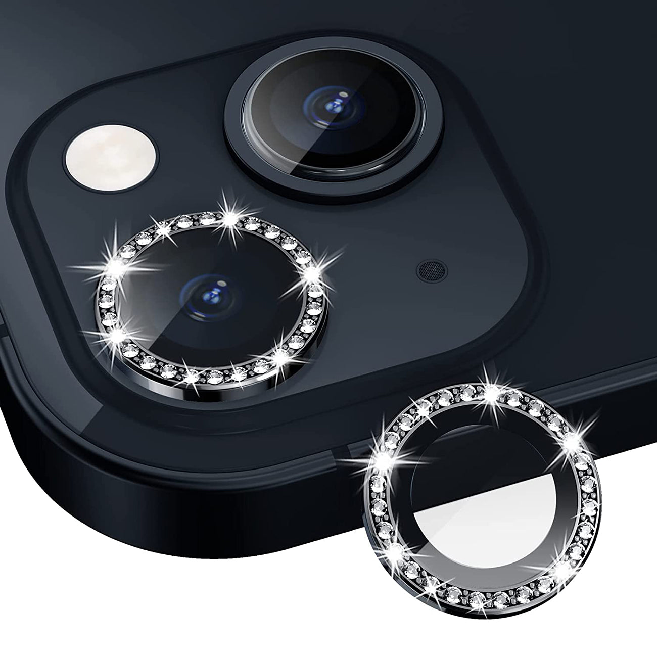 iPhone 14 Compatible Diamond Camera Lens Protector, Diamond Tempered Glass Camera Cover Screen Protector for iPhone 14 / iPhone 14 Plus In Black - Premium Protection by