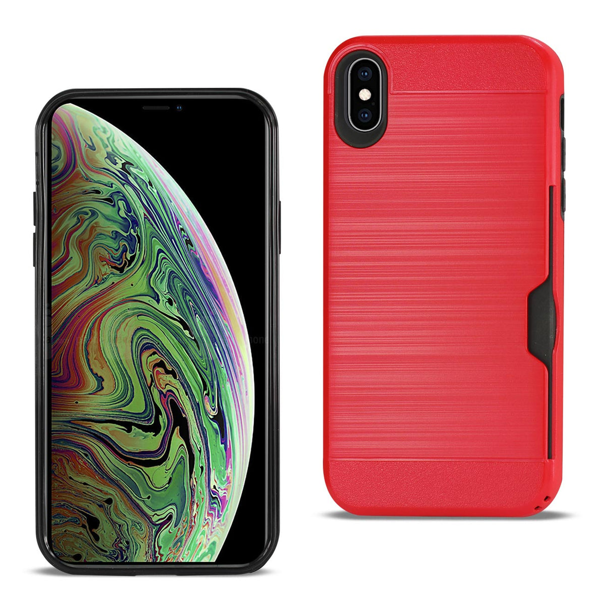 iPhone XS Max Slim Armor Hybrid Case With Card Holder In Red - Durable & Reliable