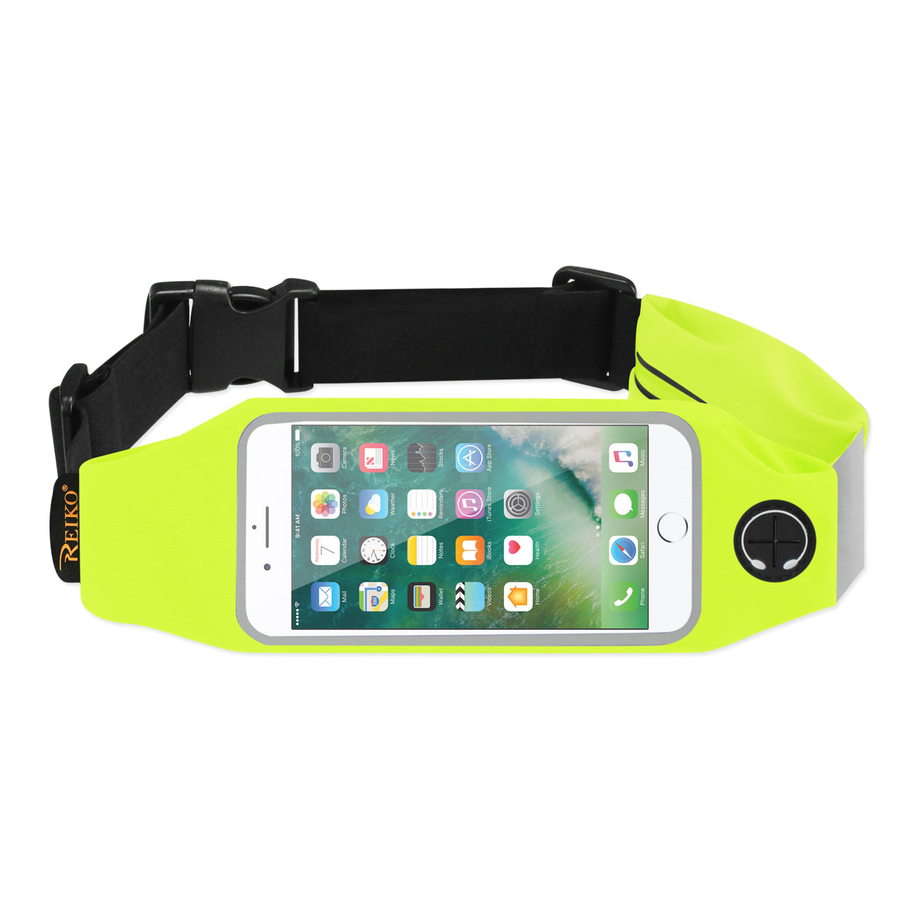 RUNNING SPORT BELT FOR 5 INCHES DEVICE WITH TWO POCKETS IN GREEN (5x5 INCHES)(SWB03-UNI50GR)) - Heavy Duty & Reliable
