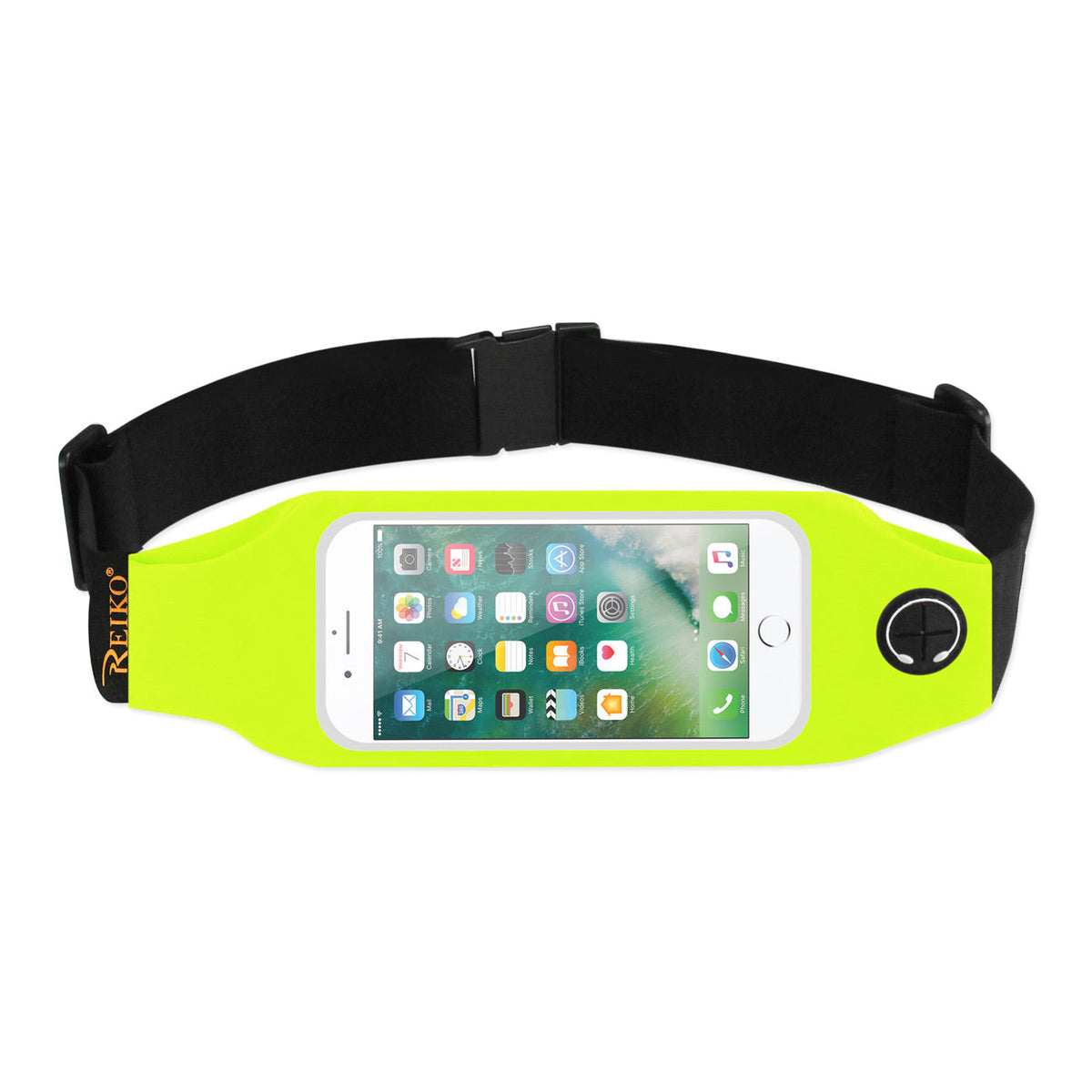 RUNNING SPORT BELT FOR 5 INCHES DEVICE WITH TWO POCKETS AND LED IN GREEN (5x5 INCHES)(SWB05-UNI50GR) - Shockproof & Reliable