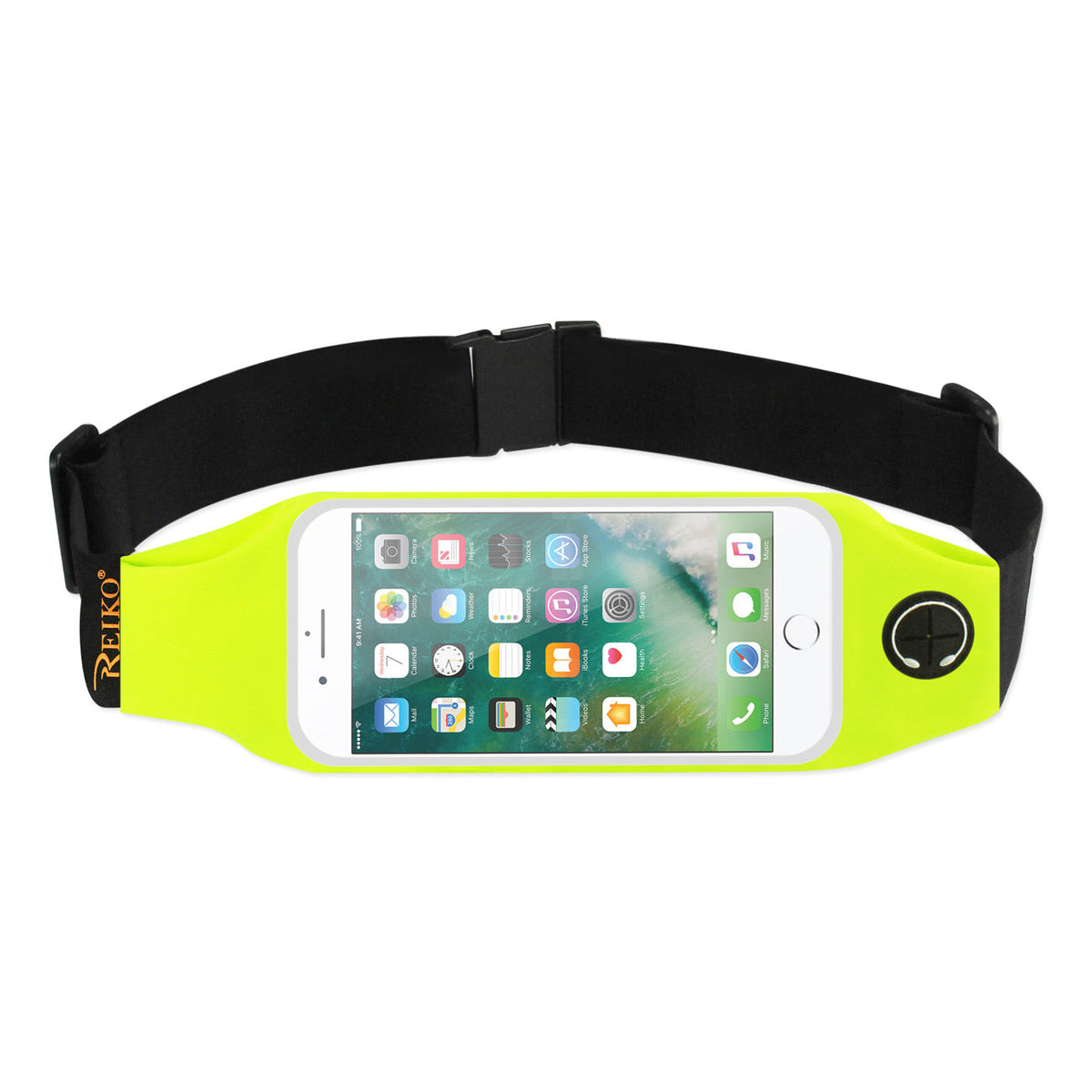 RUNNING SPORT BELT FOR 5.5 INCHES DEVICE WITH TWO POCKETS AND LED IN GREEN (5.5x5.5 INCHES)(SWB05-UNI55GR) - Ultra-Slim & Reliable