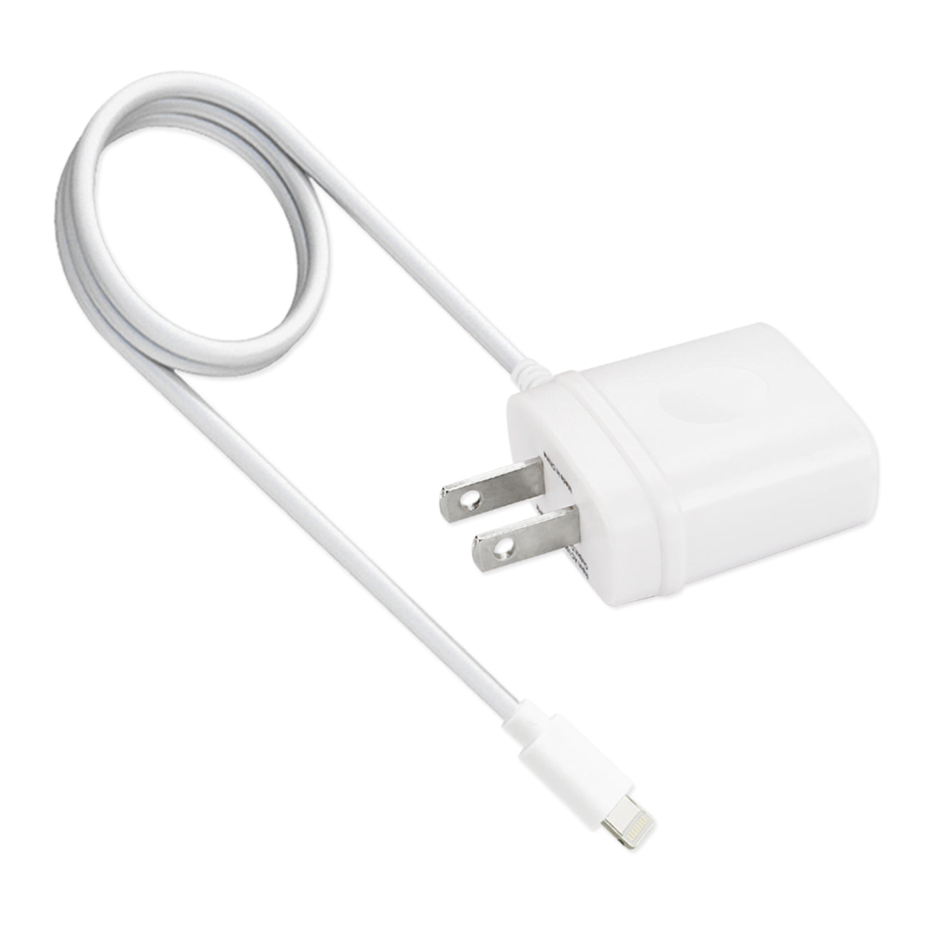 PORTABLE 8PIN USB TRAVEL ADAPTER CHARGER WITH BUILT IN CABLE IN WHITE - Shockproof & Reliable