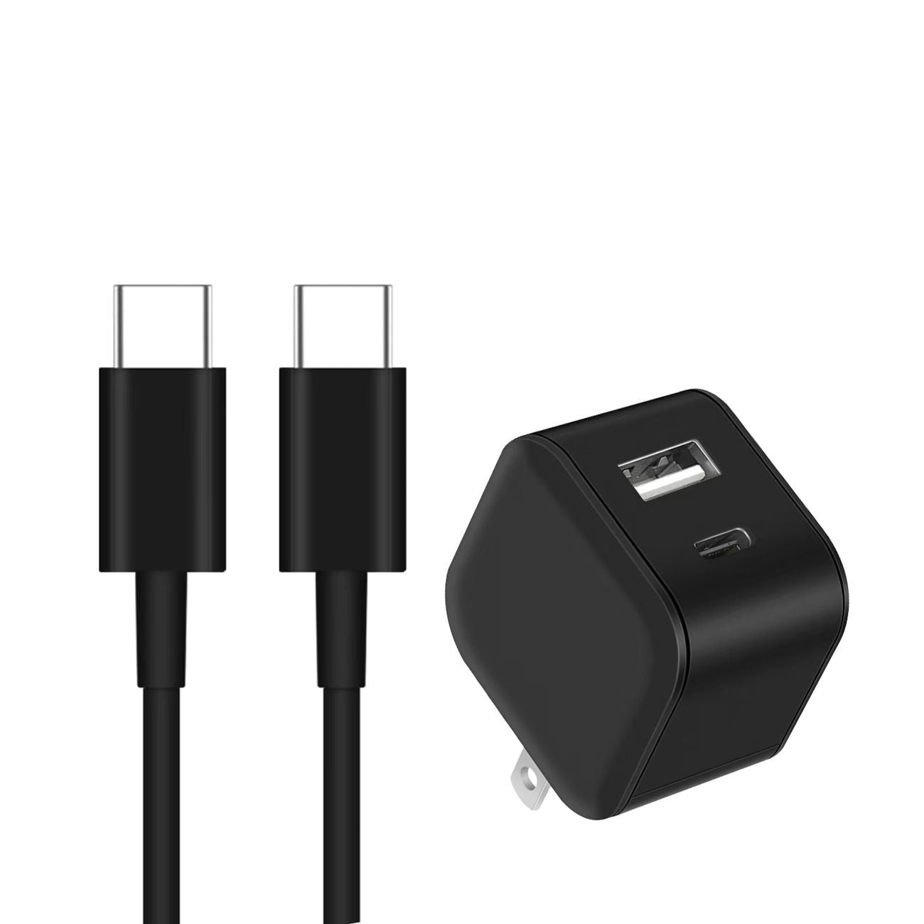 PD Dual Ports Travel Wall Charger Adapter Fast Charging with 3FT USB-C to Type-C Cable in Black - Durable & Reliable
